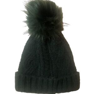 Pine Green‎ Cable Knit Pom Cuff Beanie